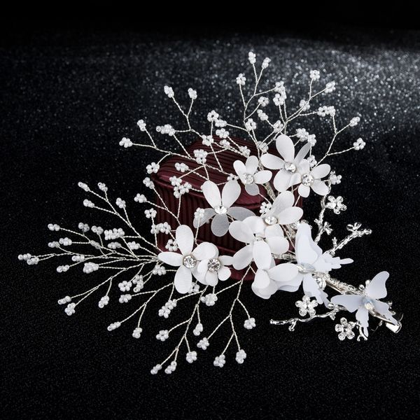 

silver wire white flowers crystal beads elegant hairclip women bridal bride wedding party hairgrips hair jewelry decoration, Golden;white