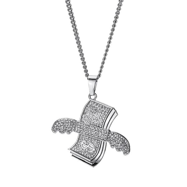 

мужская мода iced out ювелирные изделия на заказ доллар подвеска hip hop ожерелье aaa rhinestone нержавеющей стали 18k позолоченный цепи оже, Silver