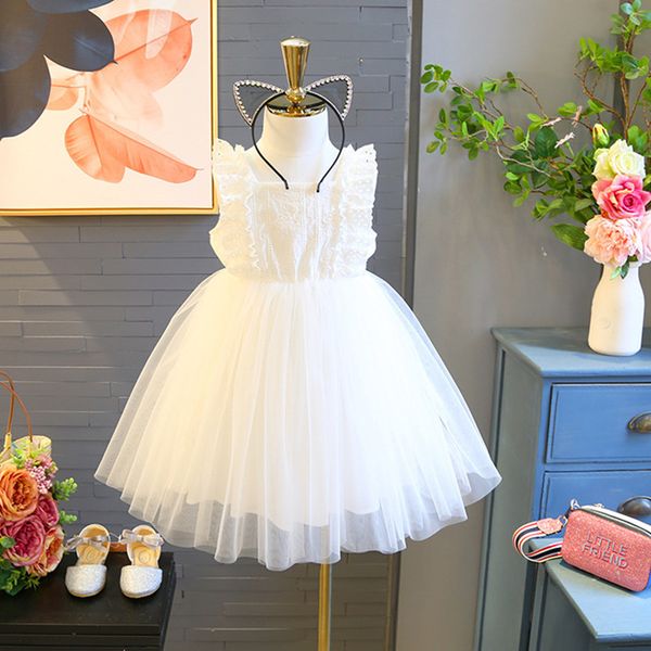 

2019 summer korean girls lace flower fairy dress sleeveless white high waist ruffle princess dress kids boutique baby girl designer clothes, Red;yellow