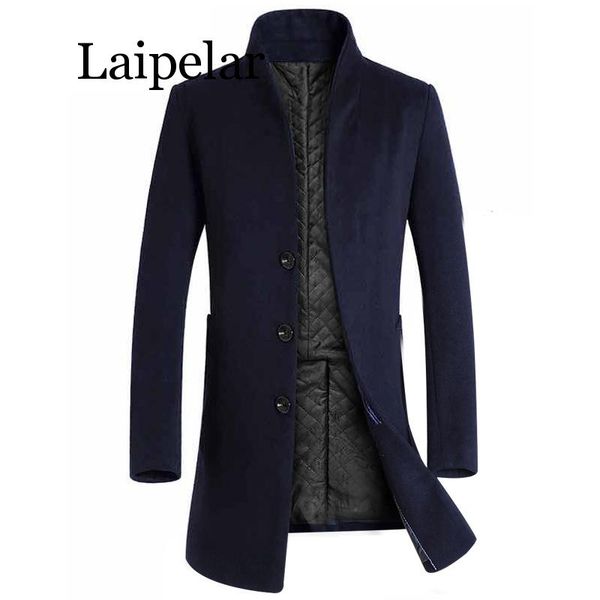 

laipelar 2019 men winter jacket long mens overcoats warm thicken mens wool jacekt men winter jackets coats, Black