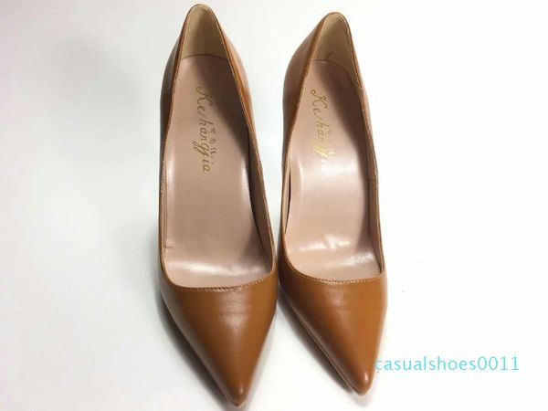 

высокое качество 2019 бесплатная доставка женщин мода сексуальный коричневый кожа poined носком высоких каблуках обувь каблуки стилет каблук, Black