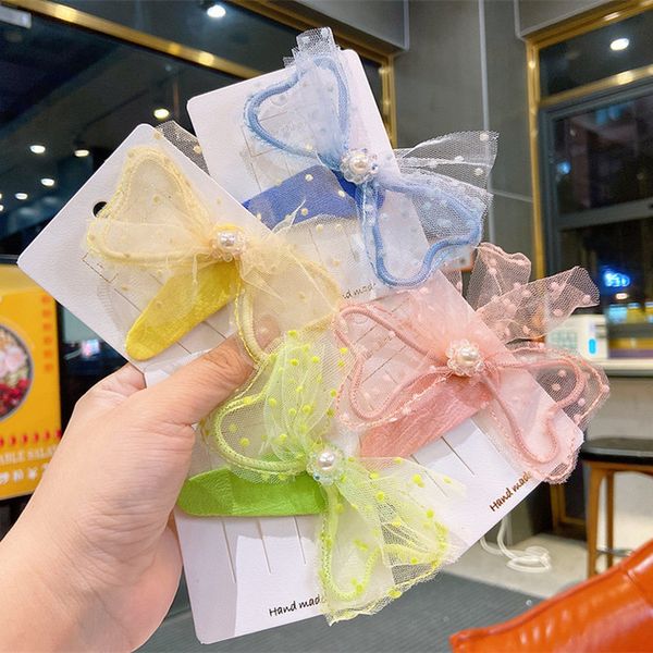 

2020 new korean sweet girl children hairpins hair accessories fashion beautiful colorful dot yarn large adjustable bow bb clip, Slivery;white