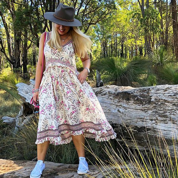 

summer loose long dress v neck spaghetti straps party beach dress boho women clothes print dresses holiday sundress, Black;gray