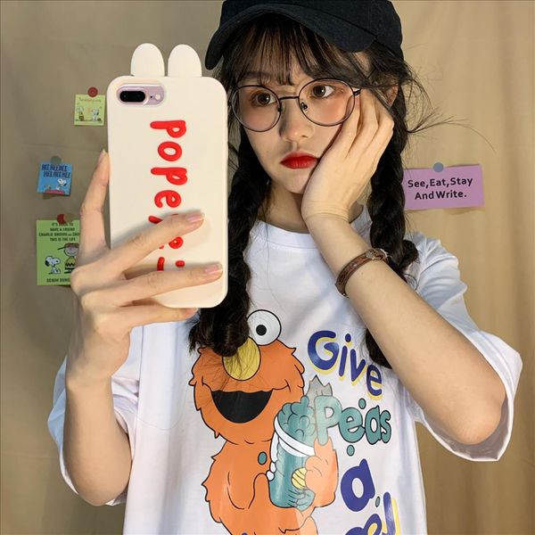 

cotton student ins fashion loose short-sleeved t-shirt women's wear 2020 simple cotton student ins fashion loose short-sleeved t-shirt, White