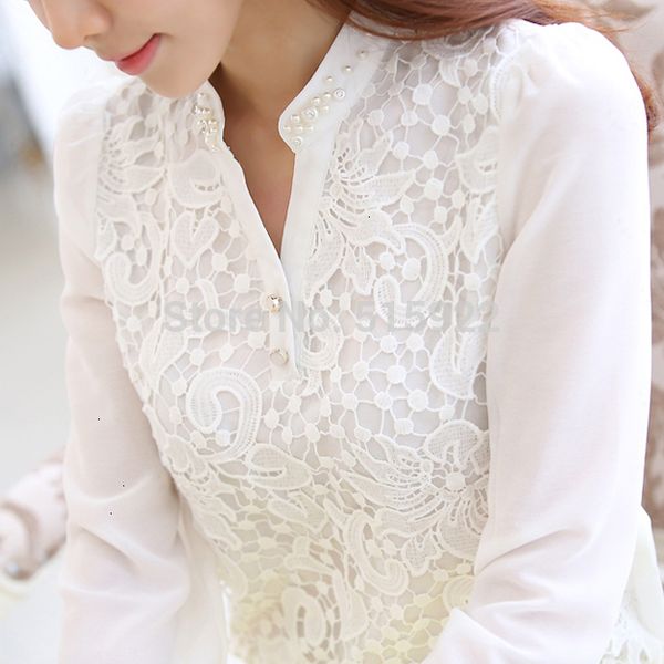 

ladies women blouse arrival new women lace blouse long sleeve beading regular crochet white chiffon shirt loose blusas 60b6