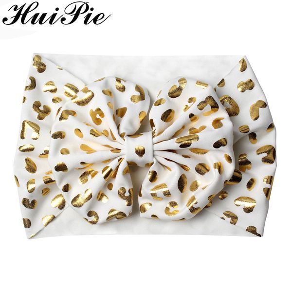 

2019 wholesale 5" hair bow metallic leopard printed wide headband kids girl winter warm head wrap novelty diy hair accessories, Slivery;white