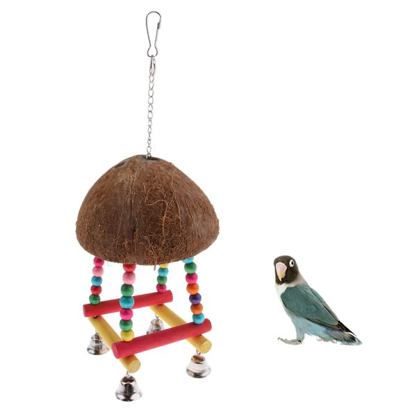 

parrot coconut shell swing perch stand with bell bird bite climb toy