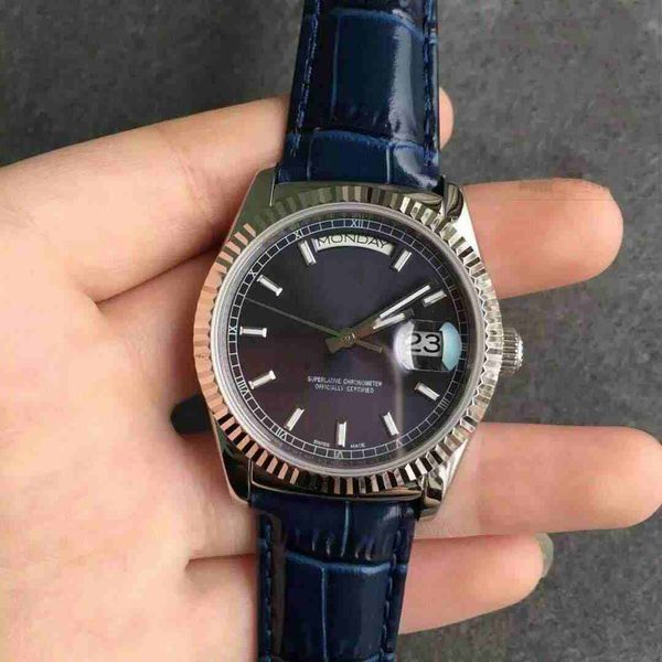 

2019 selling men's gift 41mm roman automatic mechanical men's watch leather strap, Slivery;brown