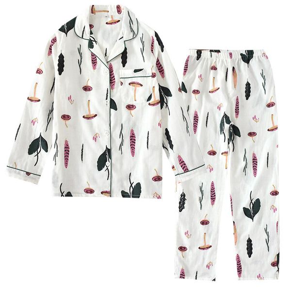

autumn long sleeve sleepwear 100% cotton gauze women pajamas cartoon full length pajama set 2 piece plus size pijama mujer, Black;red