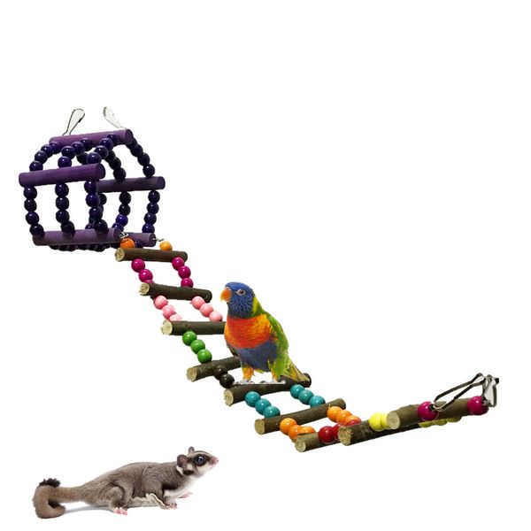 

parrot hamster sugar glider climb the ladder to climb ladder toys raw wood swing suspension bridge toys cross border for