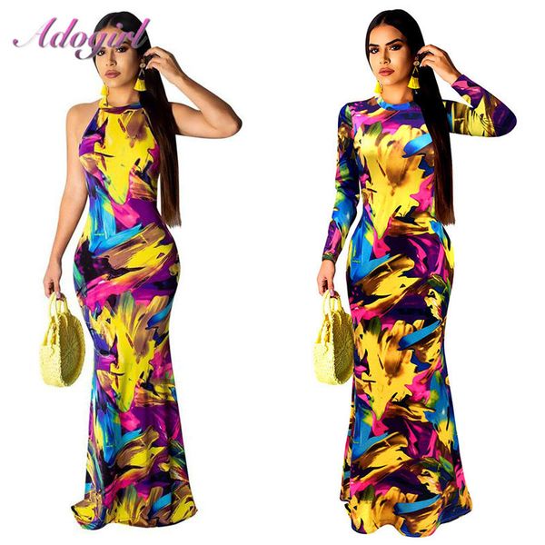 

elegant women boho floral print halter autumn banquet long dress backless hollow out evening party dresses outfit vestidos, Black;gray