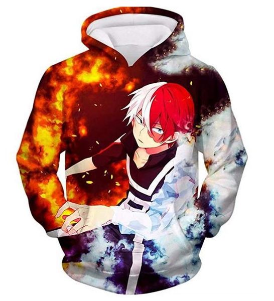 

my boku no hero academia todoroki s printed hoodie 3d hooded pullover sweatshirt sportswear cosplay costume daily top, Black