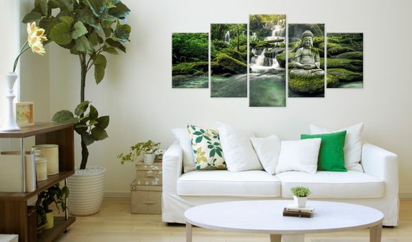 

canvas wall art pictures for living room 5 pieces buddha statue painting modular prints waterfull green nature poster home decor