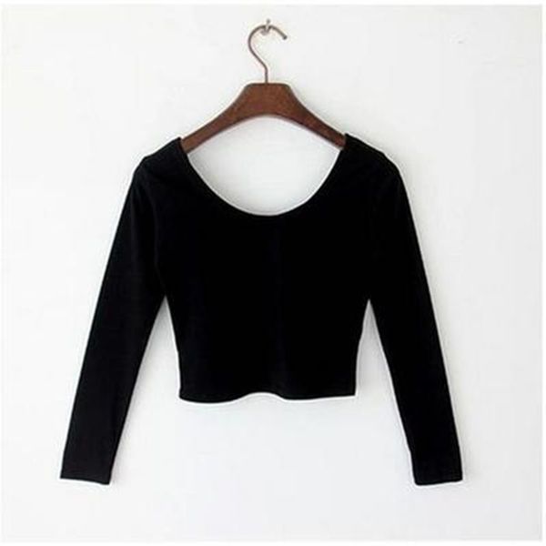 

2020 spring and autumn short design o-neck t-shirt slim high waist 100% cotton crop female long-sleeve t-shirt, White