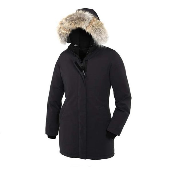 

канада классический женщины виктория femme на открытом воздухе fur вниз parka hiver теплый ветрозащитный вниз пальто сгущает fourrure куртка, Black