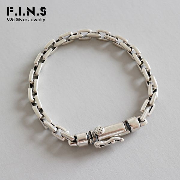 

f.i.n.s real 925 sterling silver bracelet simple women men charm bracelets bangles link chain bracelet silver costume jewelery, Golden;silver