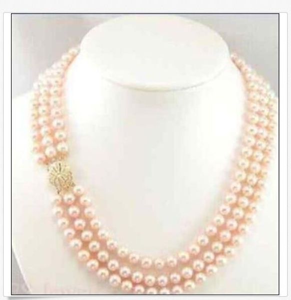 

new triple strands 9-10mm round south sea gold pink pearl necklace 18"19"20, Silver