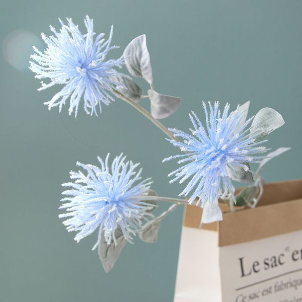 

1pc 3 head 6 color flocking sea urchins similar to crab claw chrysanthemum high-end wedding home l simulation fake flowers