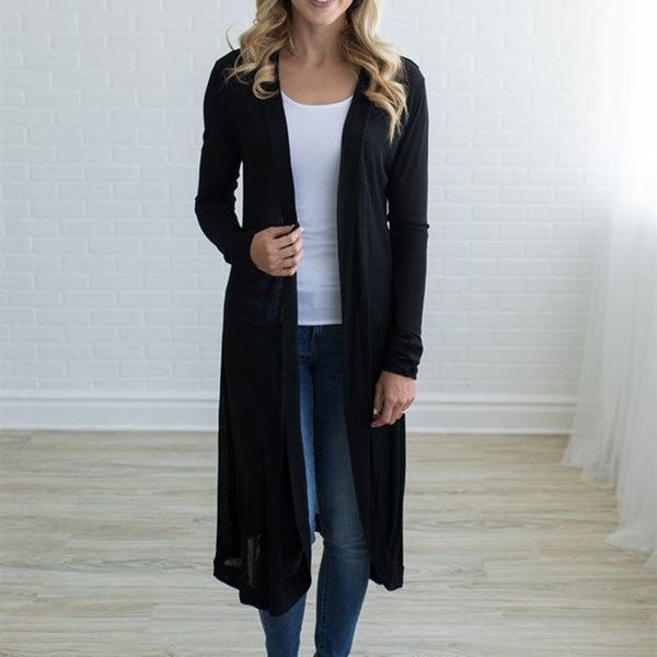 

2019 ladies casual long cardigan long open front hanging high low hem sleeve sweater warm knitted cardigan femme, Black;brown