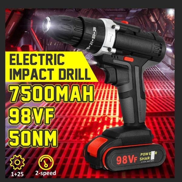 

98vf electric impact drill/electric drill wrench cordless impact drill screwdriver rotary led 2-speed 7500mah battery woodworks