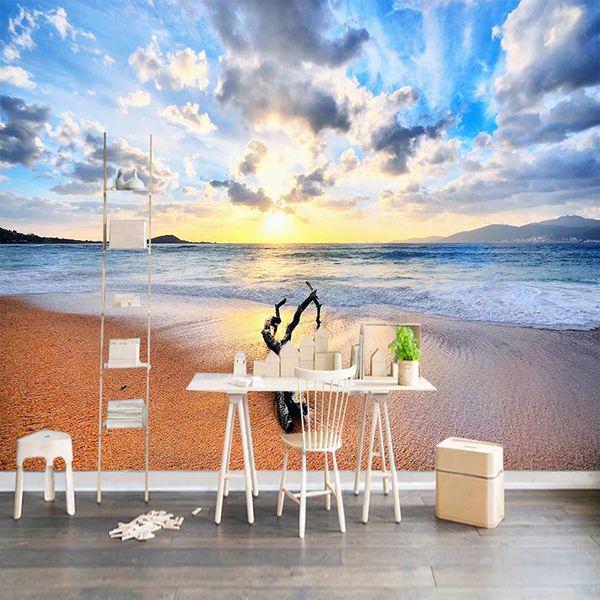 

custom 3d wallpaper murals sandy beach seascape sunrise scenery p mural modern living room sofa tv background wall painting