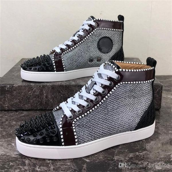 

new men women casual shoes designer red bottoms studded spikes fashion sneakers black red white leather high boots party wedding shoes c01