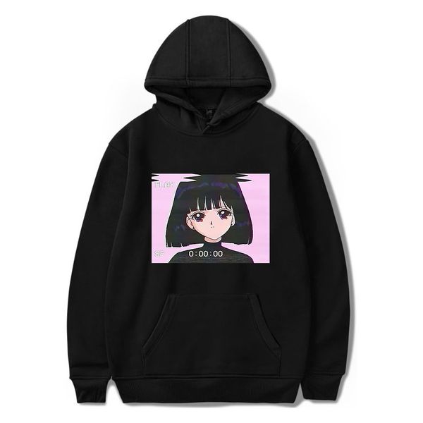 

грустно девушка ретро аним черно-белая печать мужской женский hoodie 2020 мода смешного пуловер hip hop толстовка, Black