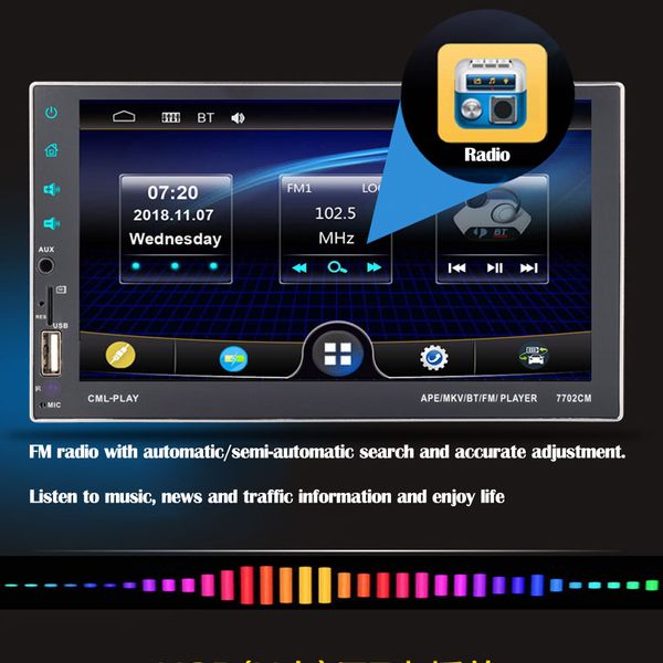 

7 inch car mp5 player wireless for bluetooth touchscreen stereo radio fm/usb/tf 1920x1080 pixels support ape flac dis 24bit 8z