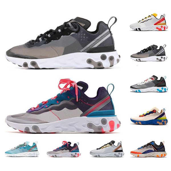 

new arrived 2020 react 87 element 55 running shoes for men women triple black white breathe sports sneakers mens traniers size 36-45