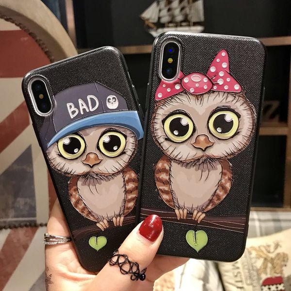 

3d relief phone case for iphone 11 pro max x 8 8plus 7 7plus 6 s 6s plus luxury silicone cartoon owl cover for iphone x xs max xr