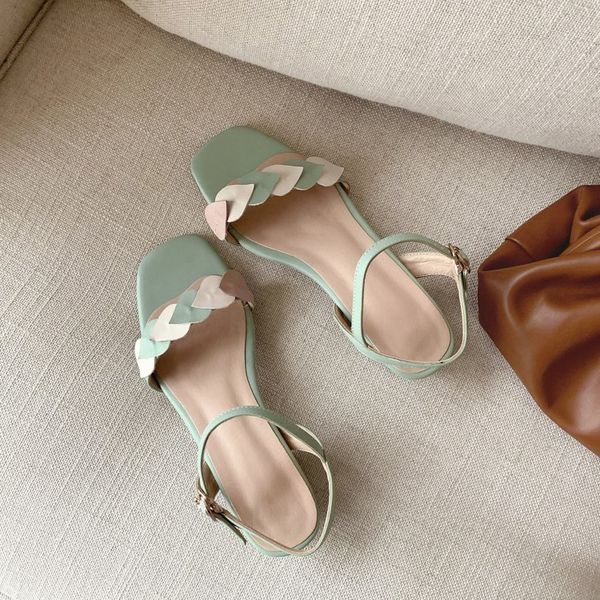 

sandals 2021 summer female fashion party womens shoes fairy buckle thick high heels open toe sweet square, Black