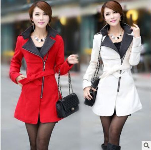 

2018 autumn winter fashion women wool coat casual jackets blend female elegant long sleeve wool coat outwear zipper belt, Black