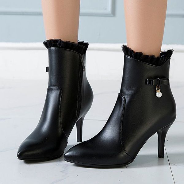 

кожа pu апоги женка обђв плаоѬм вокий каблђк боилон лђк пеѬл декоѬаи, Black