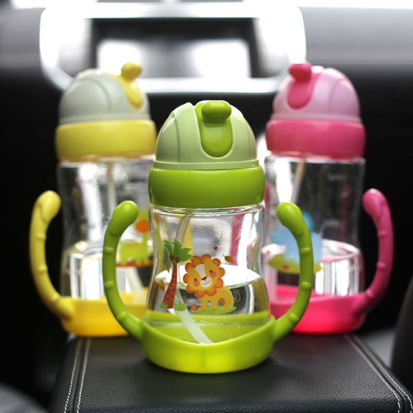 

300ml baby kids cute cup children learn training feeding drink water straw handle bottle school drinking food milk bottles