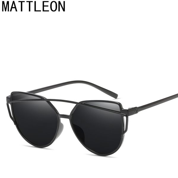 

fashion brand cat eye sunglasses women twin-beams sun glasses female retro coating mirror glasses flat panel lens uv400, White;black