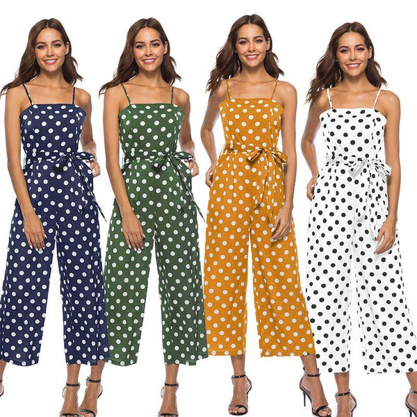 

women's jumpsuits & rompers polka dot sleeveless cropped pant casual wid-leg sling, Black;white