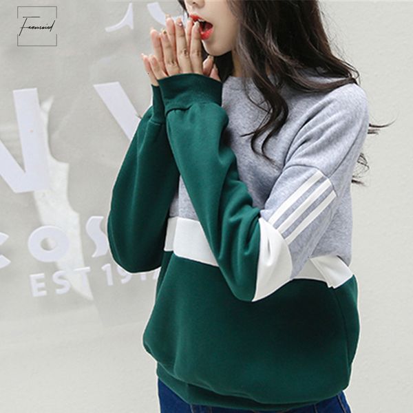 

2xl new spell color stitching harajuku women hoodies pullover fleece loose female tracksuits casual round neck sweatshirt autumn, Black