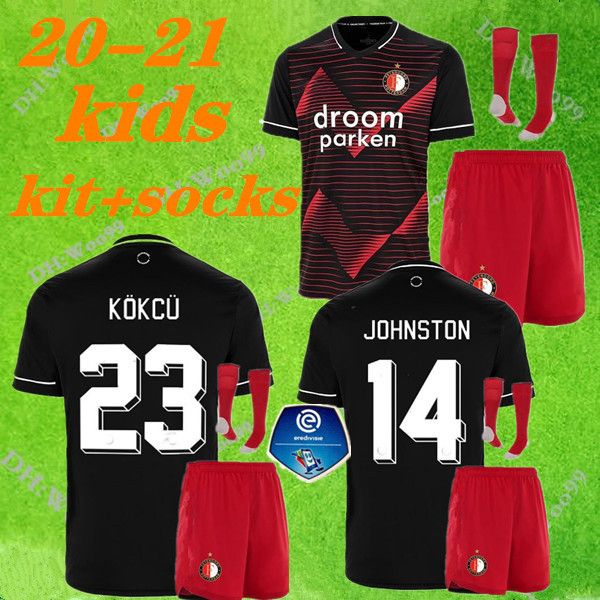 

топ 20 21 фейеноорд футбол джерси kokcu футбол рубашка berghuis camiseta jorgensen 2020 2021 сенези дети комплект футбол джерси + носки, Black
