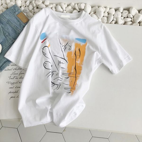 

short-sleeved western style women's light breathable sports casual simple pen cartoon t-shirt 052901 short-sleeved western style women, White