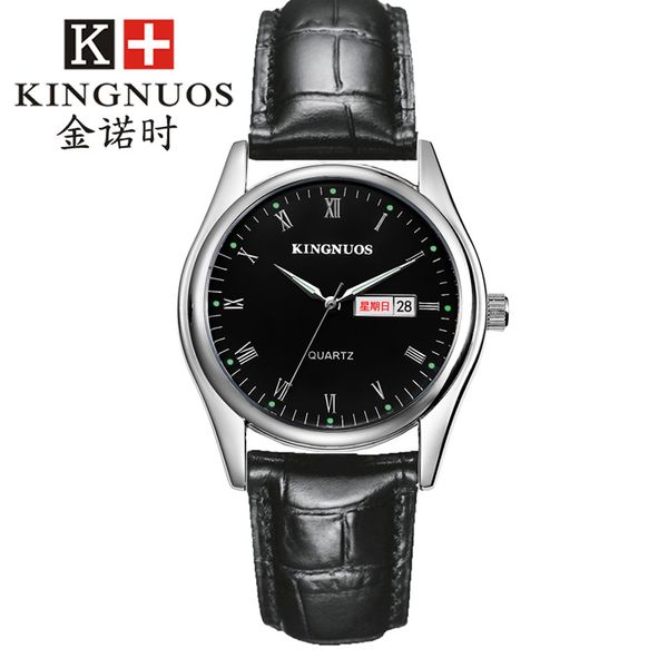 

high qulaity kingnous men watches leather brand retro wristwatches for men quartz hodinky week display montre homme, Slivery;brown