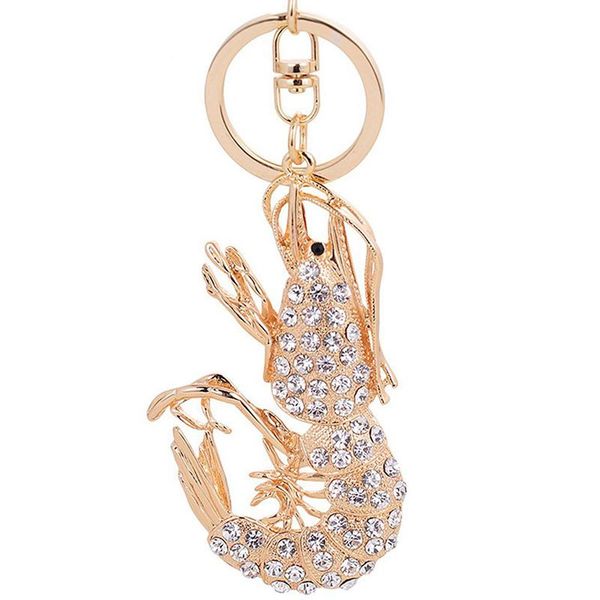 

cute shrimp rhinestone keychain animal keyring car, Silver