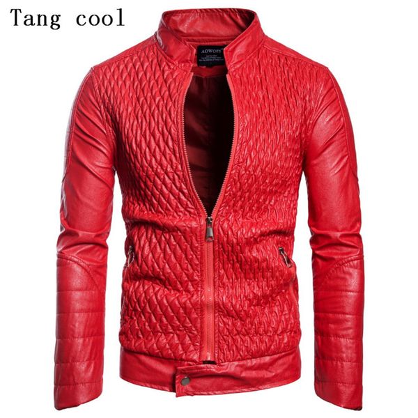 Tang legal 2019 Plus Size XXL Faux Jaqueta de Couro Escritório Crânio Vermelho Manga Longa Carrinho Colar Slim Camisa Casual Pu Jaqueta