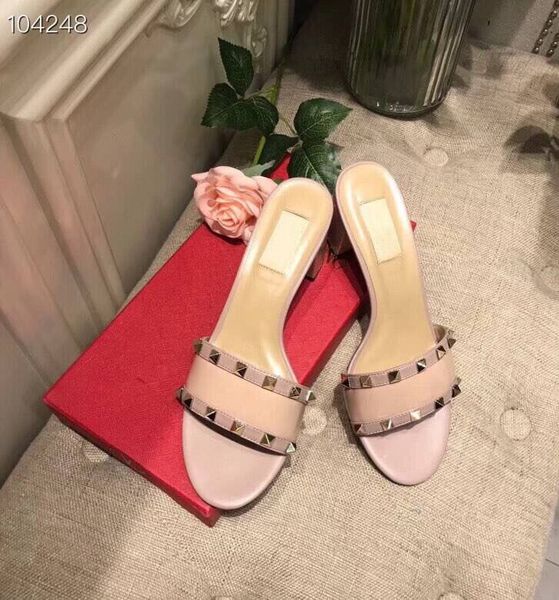 

fashion leatherwear luxury designer women shoes high heels designer dress shoes spring 2019 willow-nailed slippers with thick heels 35-40, Black