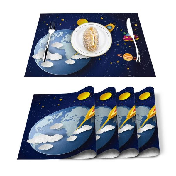 

table runner 4/6 pcs placemat mat galaxy cartoon rocket universe for tables heat-insulation linen cotton kitchen dining pads set