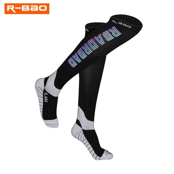 

r-bao men/women professional compression running stockings high-quality marathon night run reflective sports socks cycling socks, Black