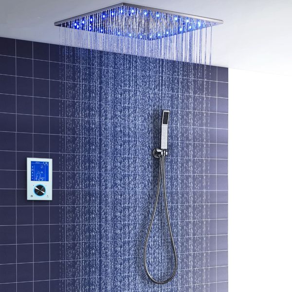 

3 jets led intelligent digital display rain shower set installed in wall 20" spa mist rainfall thermostatic touch panel mixer