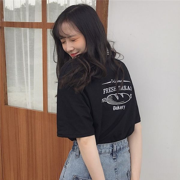

super fire cec cotton short-sleeved t-shirt female summer loose student mori series ins tide strange smell lazy wind mourning clothes, White