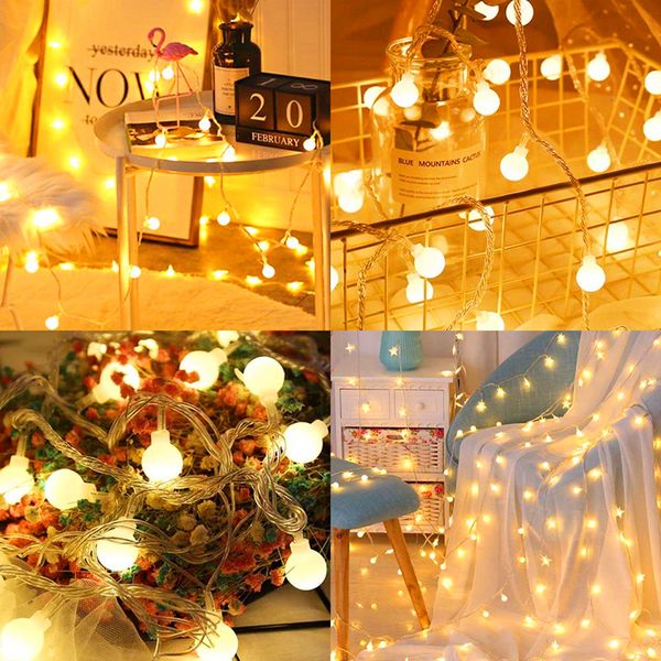 Globe String Lights Indoor 49ft Decorative Fairy String Lights Plug In With 100 Led Frosted Balls Ip44 Waterproof Warm White Extendable Patio Light