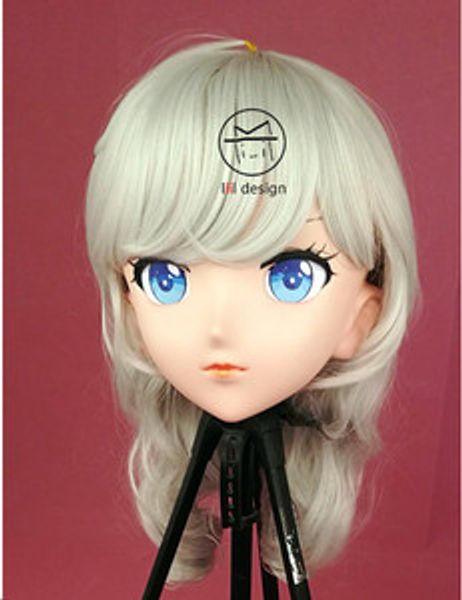 

lili mask-18) sweet girl resin head mask kigurumi cosplay japanese role play anime silicone kigurumi mask crossdresser doll, Black;red