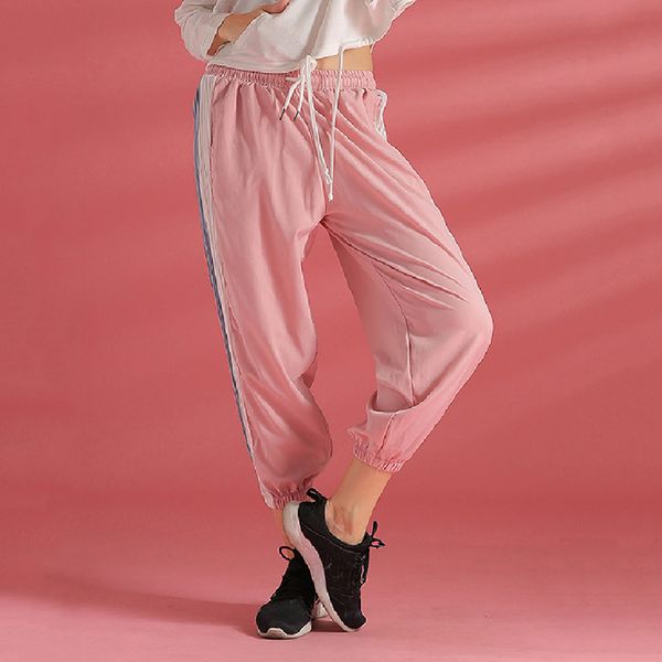

sports pants women high waist loose running gym pants ladies quick dry breathable fitness beam feet trousers female, Black;white